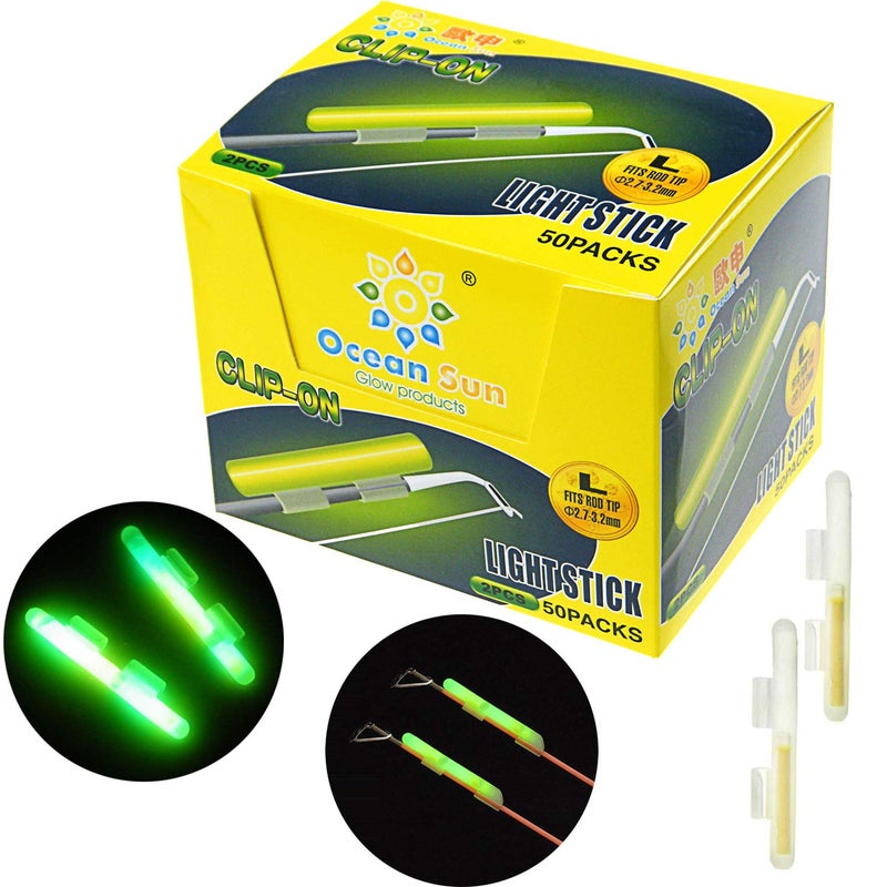 THKFISH Fishing Glow Rod Tips - Green Fluorescent Glow Sticks for Night Fishing - 100pcs (50 Bags) - Image 1